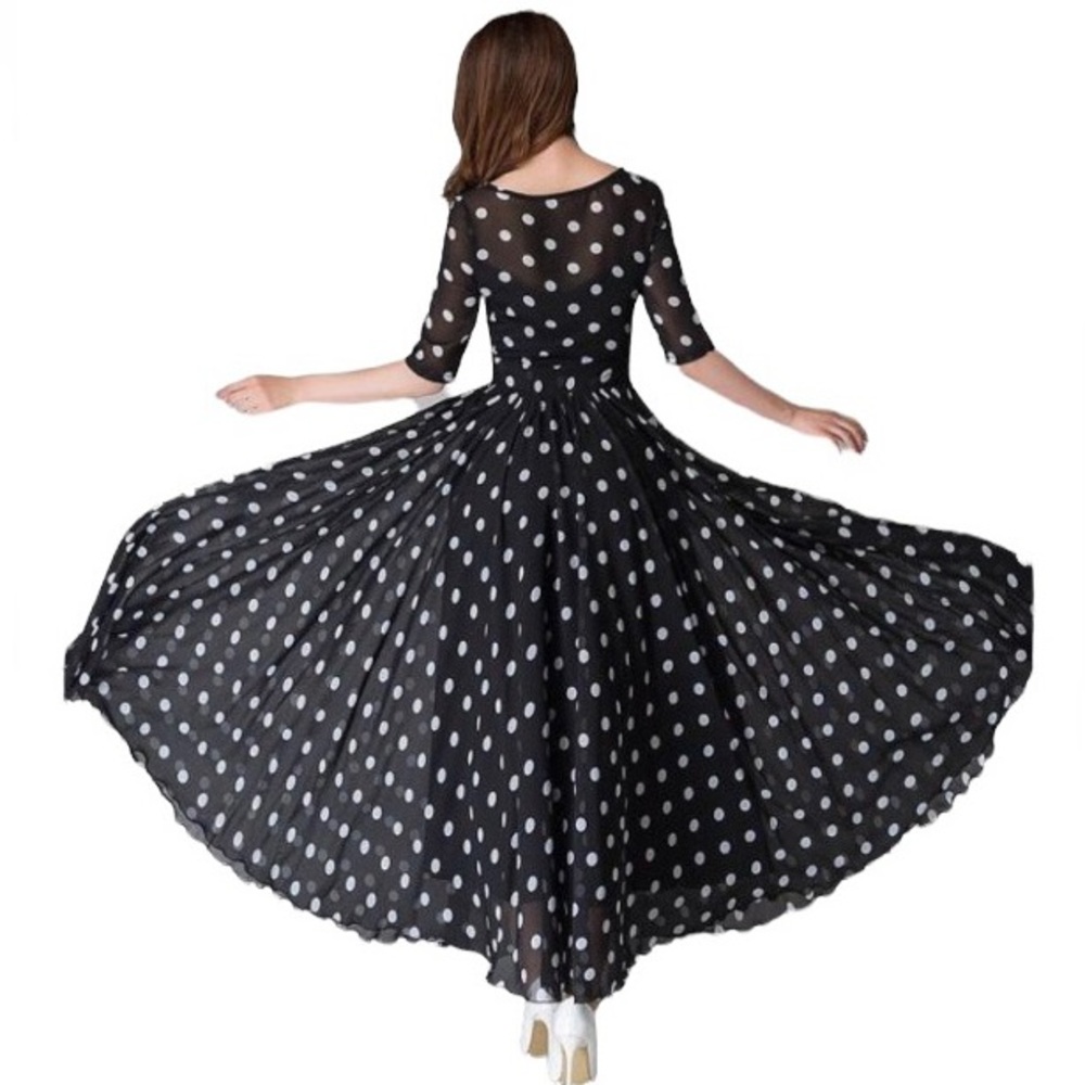Floryday Women's Chiffon Polka Dot Half Sleeve Maxi Dress - Picture 3 of 16